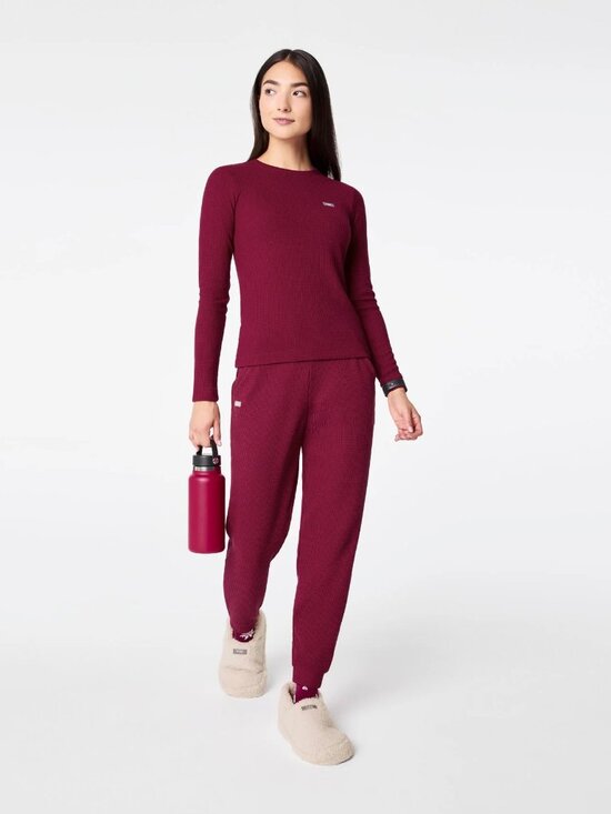 Figs Other - FIGS Deep Cranberry Off-Shift Waffle Lounge Set